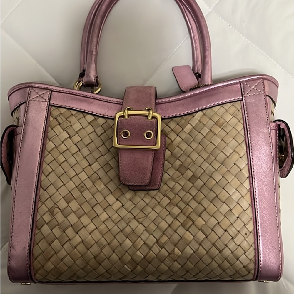 Coach Pink and Tan Satchel with Gold-Toned Buckle